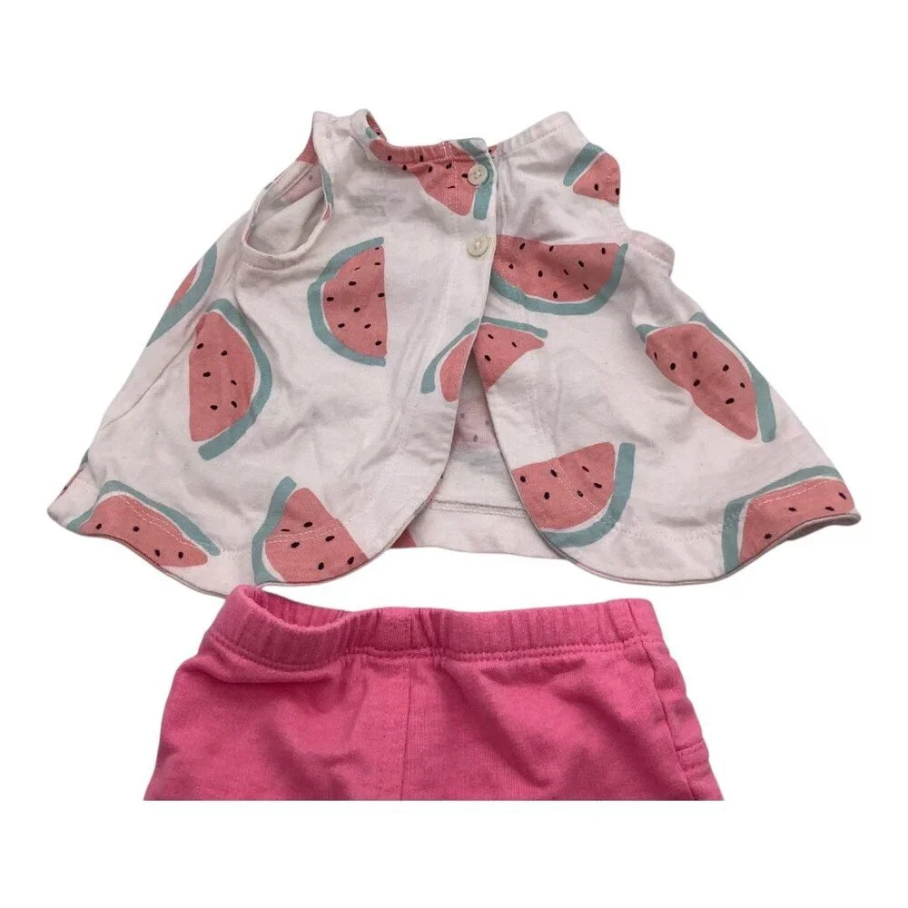 Carter's Lot of 2 Girls 3 Months‎ White Watermelon Sleeveless Shirt Pink Pants